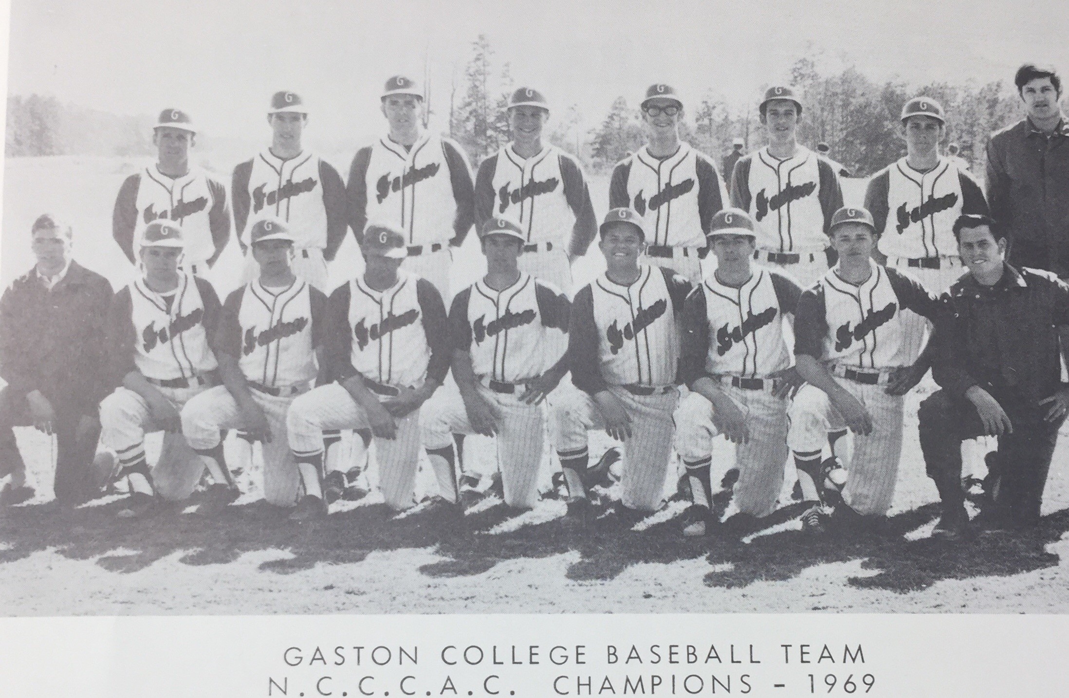 The 1969 Gaston College baseball team with national stolen bases leader Wade Beam in the middle of the front row.