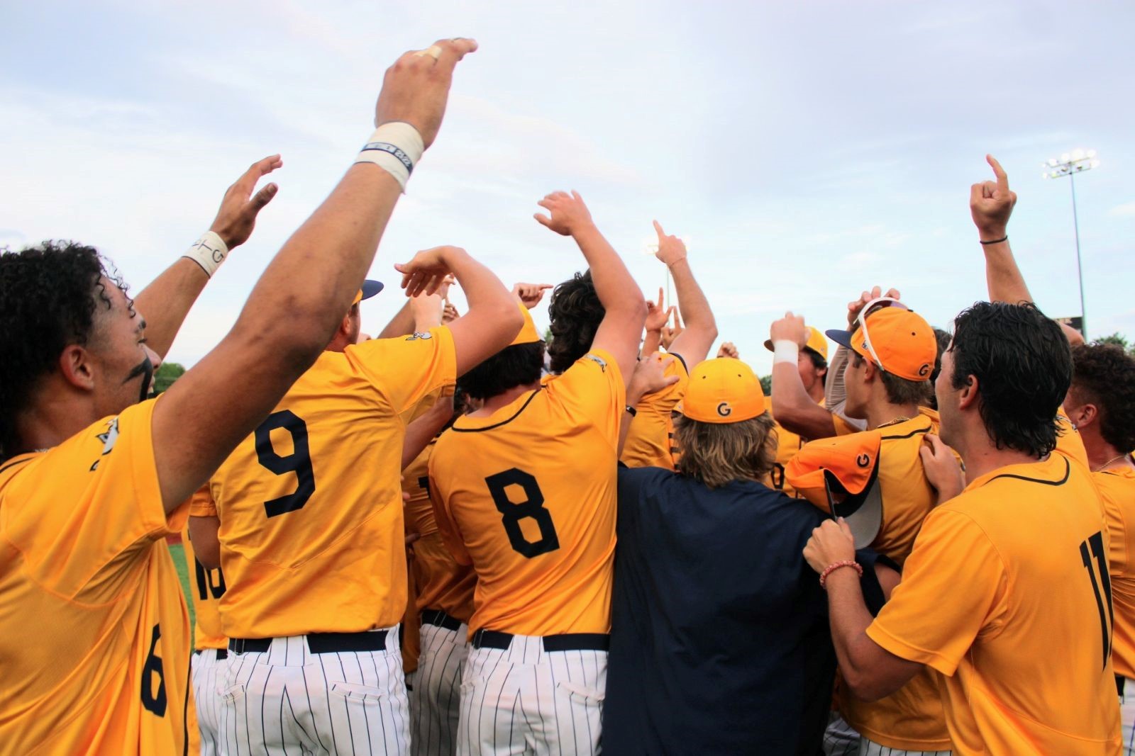 Gaston College's baseball team celebrates the NJCAA East District title it won at Gastonia's Sims Legion Park with back-to-back wins over Florence Darlington Tech.