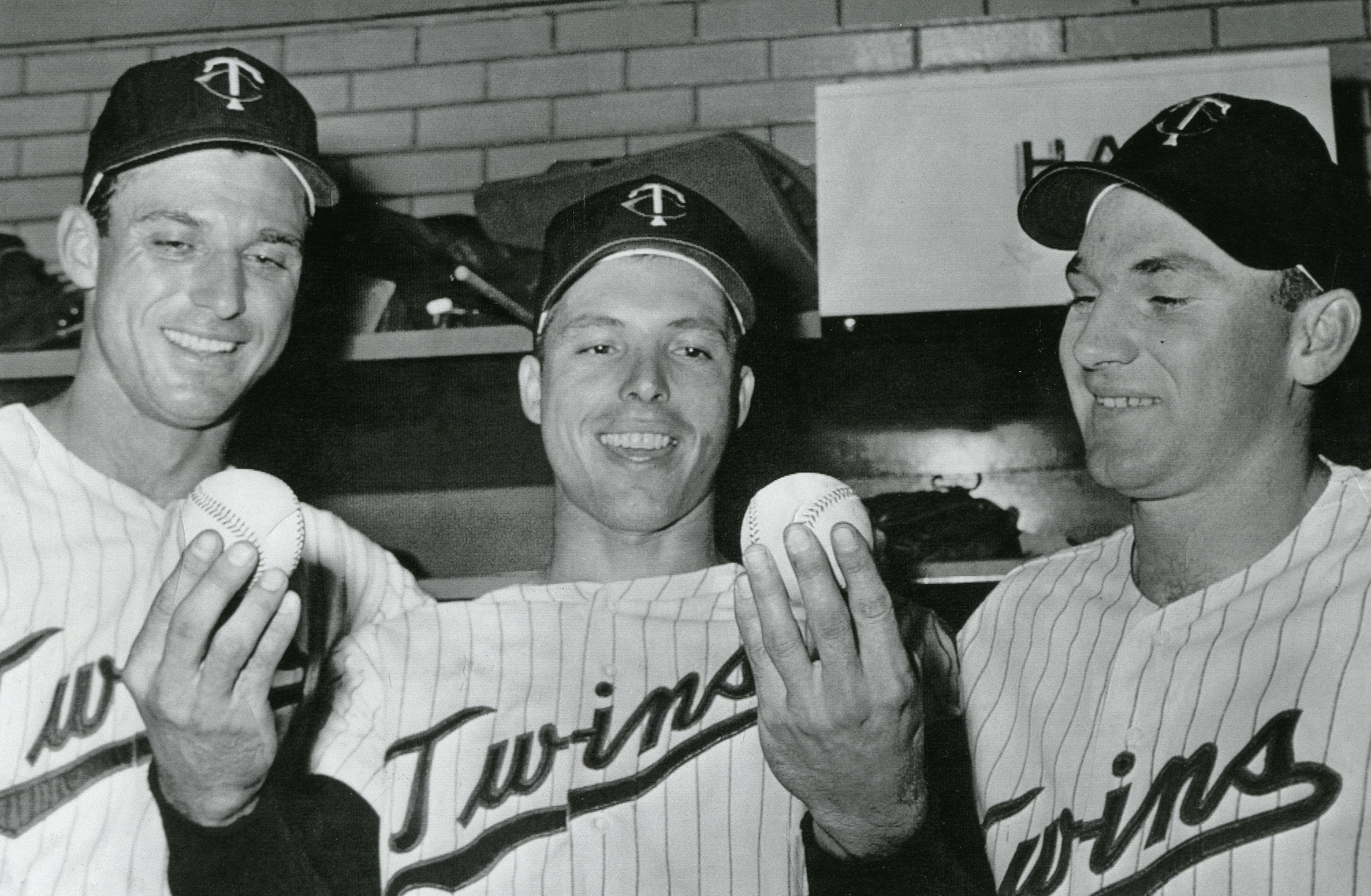 Jimmie Hall (center) was a two-time Major League All-Star. He's shown here with Minnesota Twins' teammates Bob Allison (left) and future Hall of Famer Harmon Killebrew (right).
