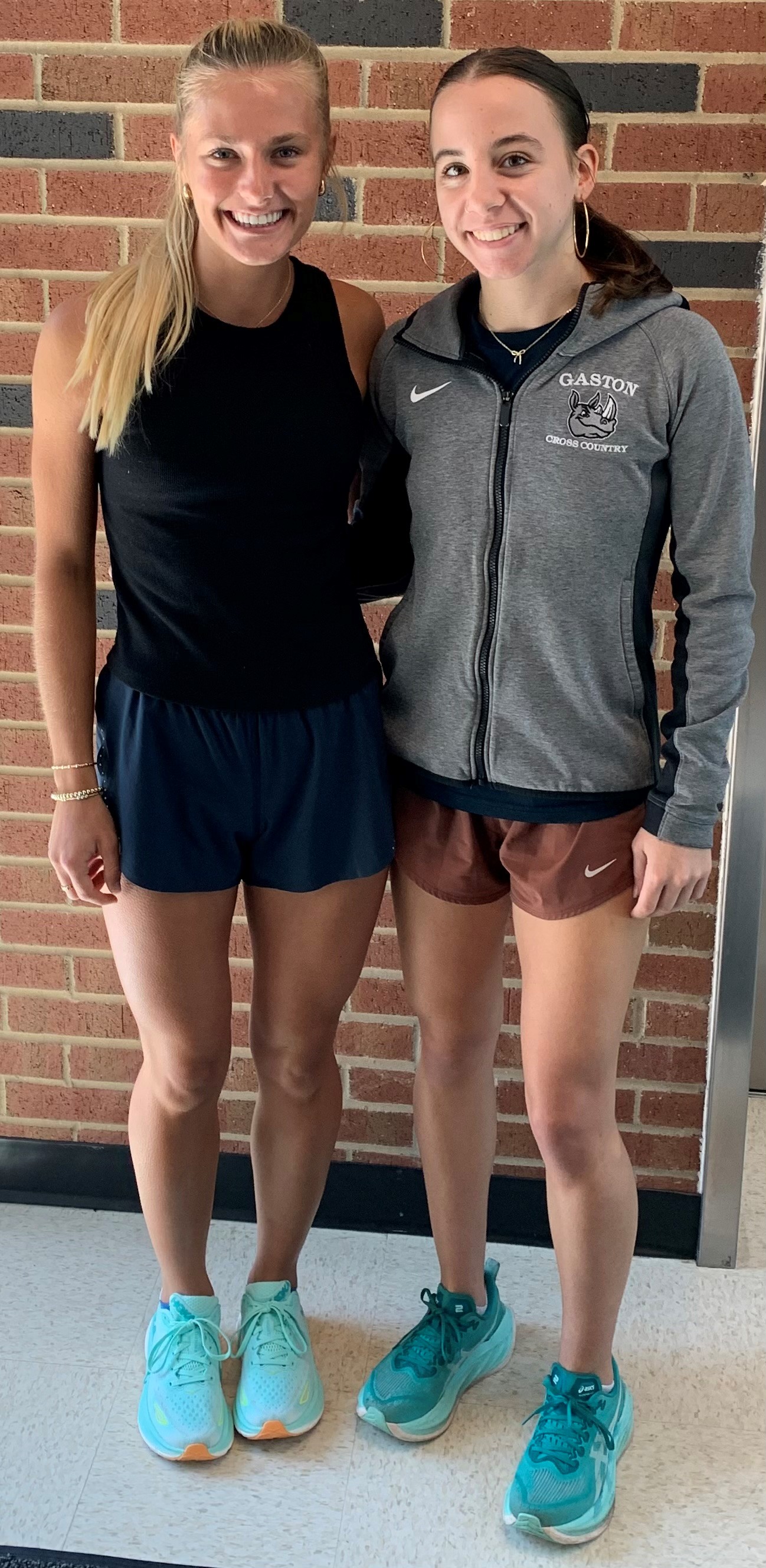 Gaston College sophomores Lexi Birtwistle (left) and Maddie Frank are the two returning cross country runners from the Rhinos' 2024 Region 10 championship team.