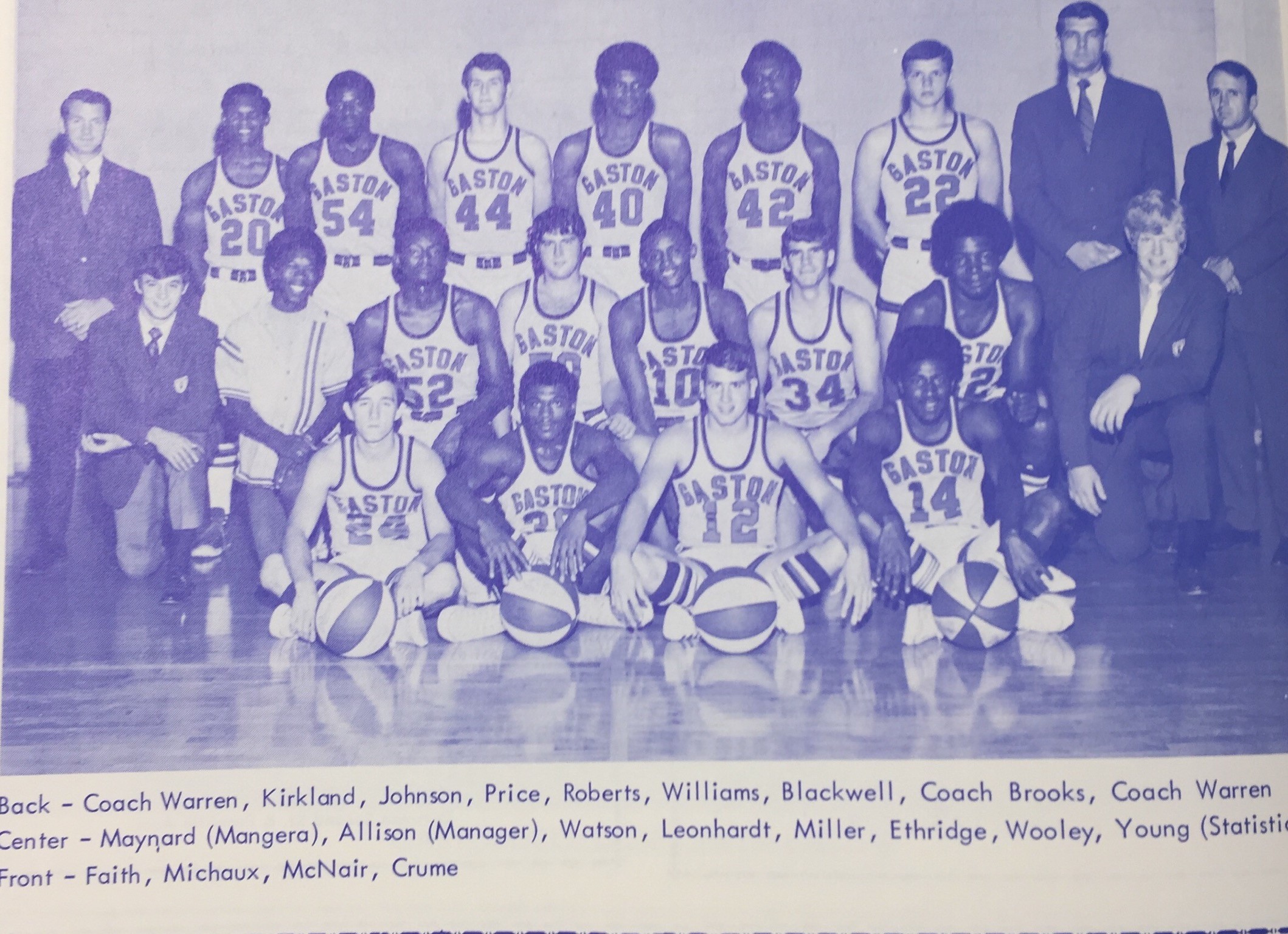 Barry Faith (24) is pictured with the 1970-71 Gaston College team that he led to the Region 10 championship game.
