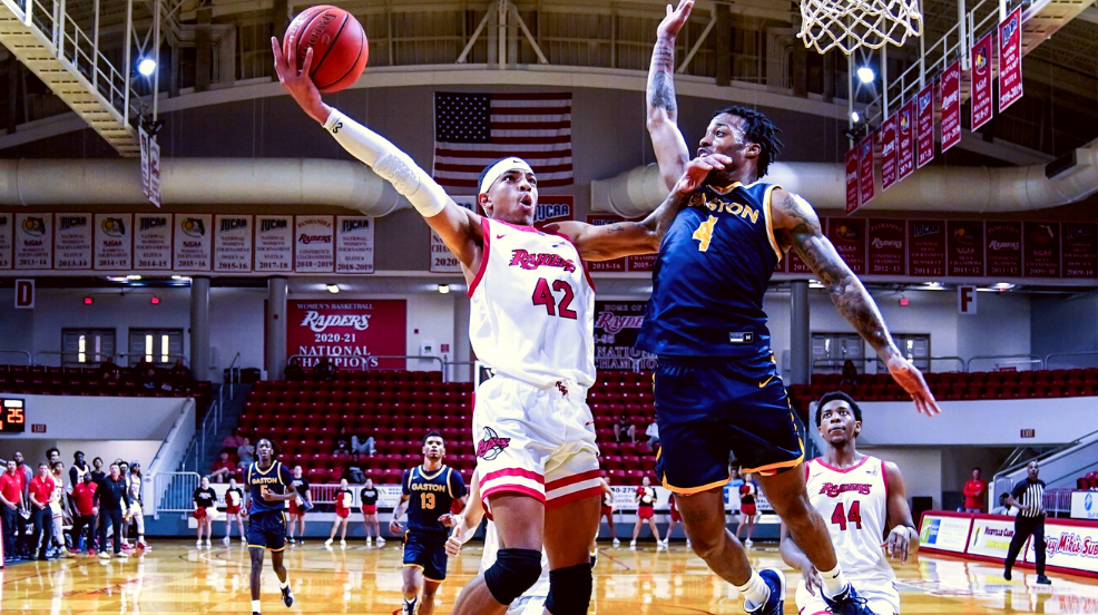 Gaston College's Damon Davis defends a Northwest Florida State shot during the Rhinos' visit there in November.