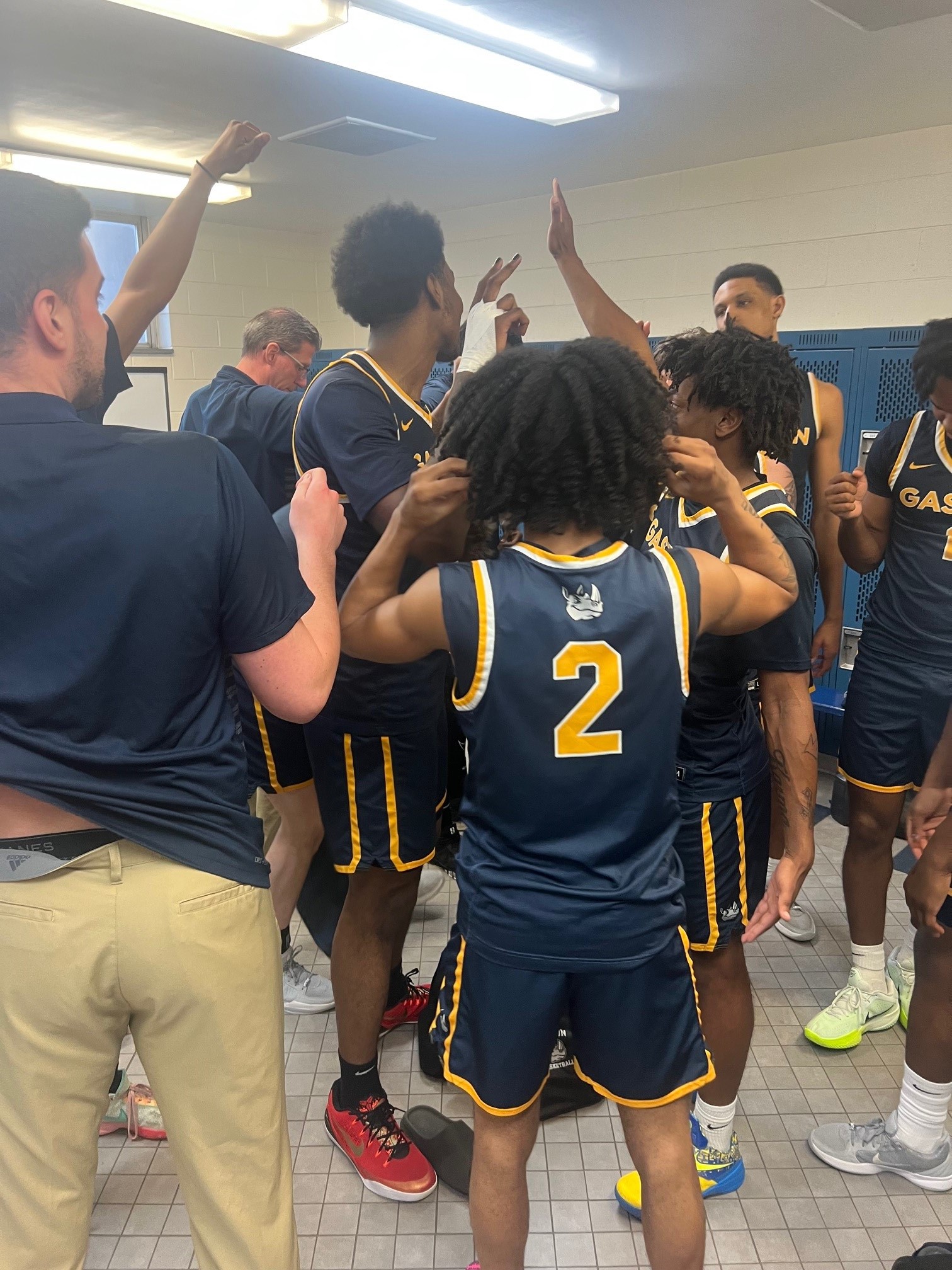 Gaston College celebrates its Region 10 regular season championship after its road win at Caldwell Tech.