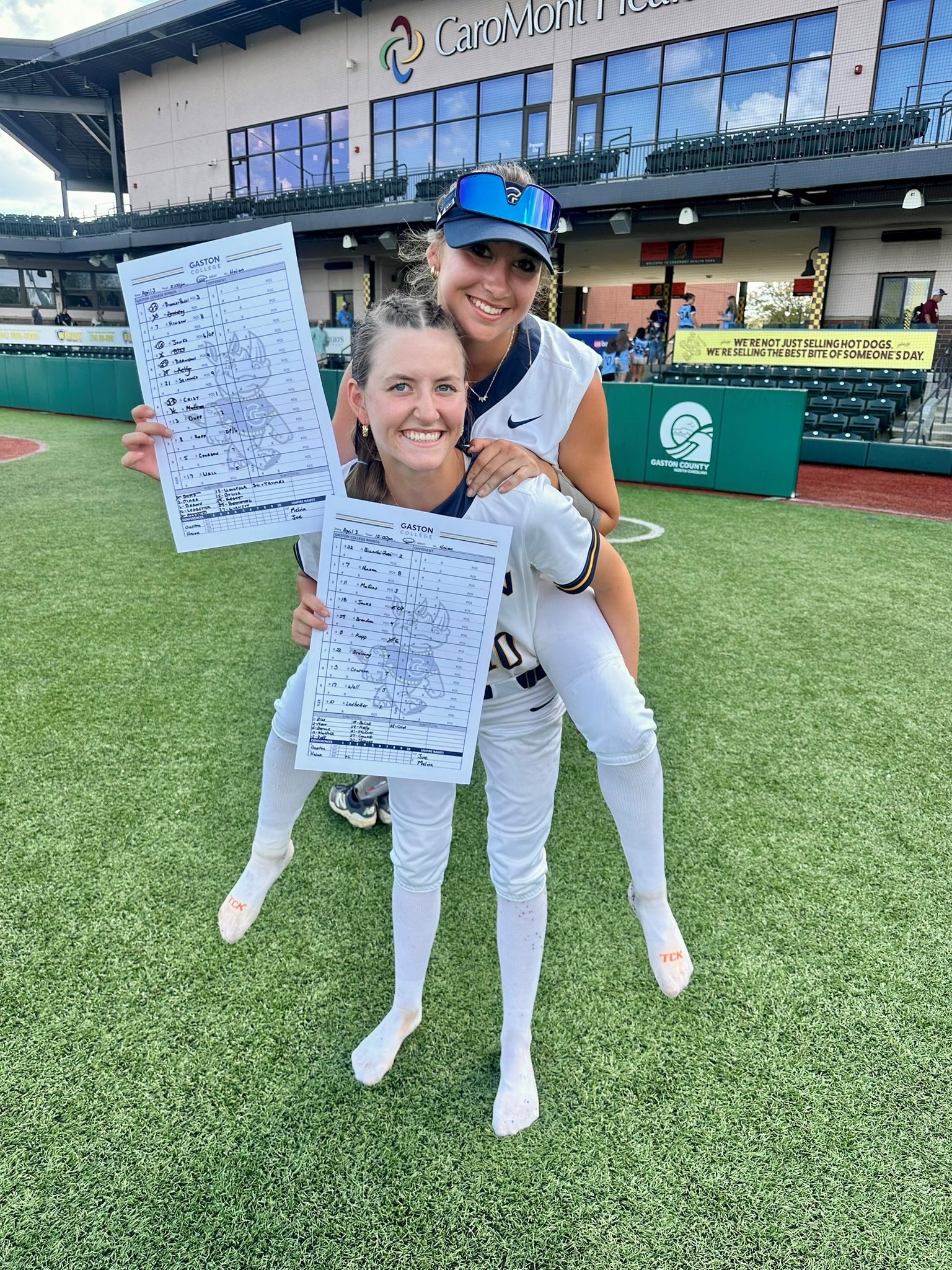Gaston College pitchers Aidan Ledbetter (left) and Sophia Crist sparked the No. 18 Rhinos to a doubleheader sweep on Friday afternoon.